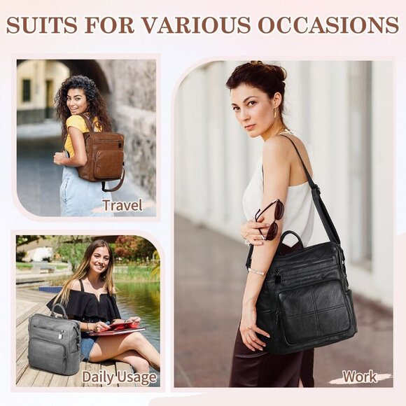 Women’s Vegan Leather Backpack Purse Convertible Fashion Travel Work Bag